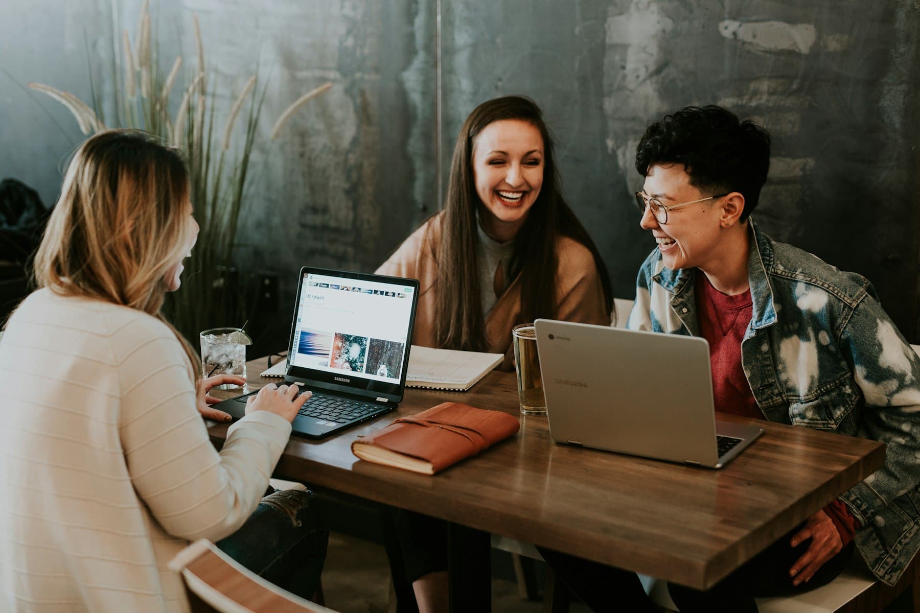 A team working together on documents